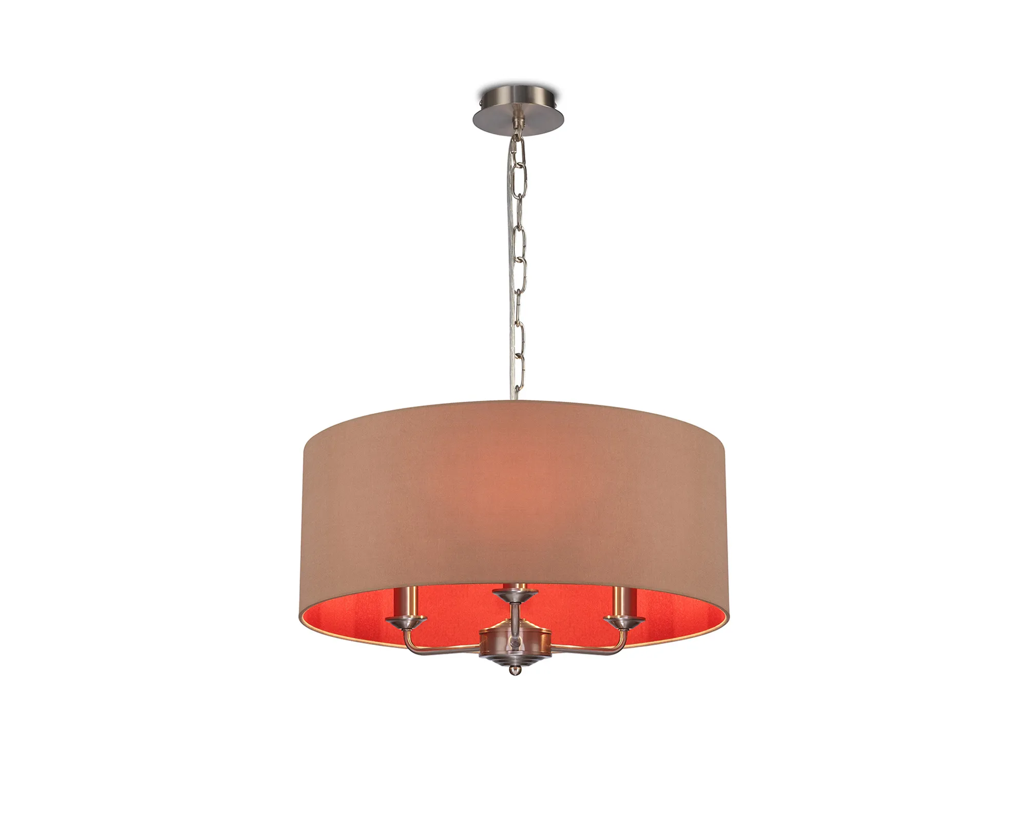 DK0071  Banyan 50cm 3 Light Pendant Satin Nickel; Antique Gold/Ruby